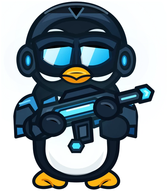 An Ice Trooper penguin in goggles holding a railgun rifle